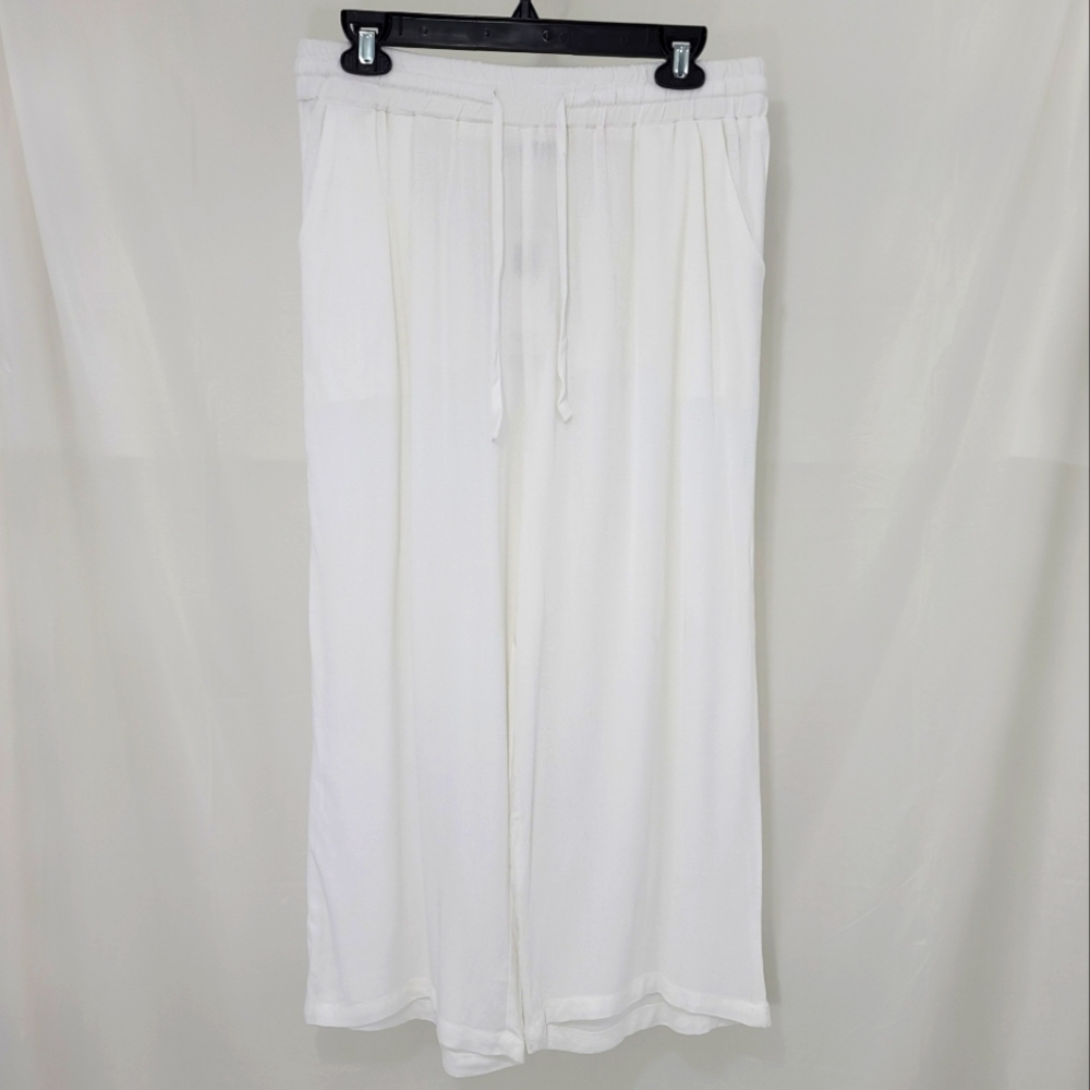 Zeagoo White Bohemian Wide Leg High Waist Pants Large